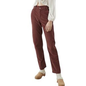 American Eagle Baggy Mom Pant Brown Corduroy High Rise Straight Leg Size 10 Reg